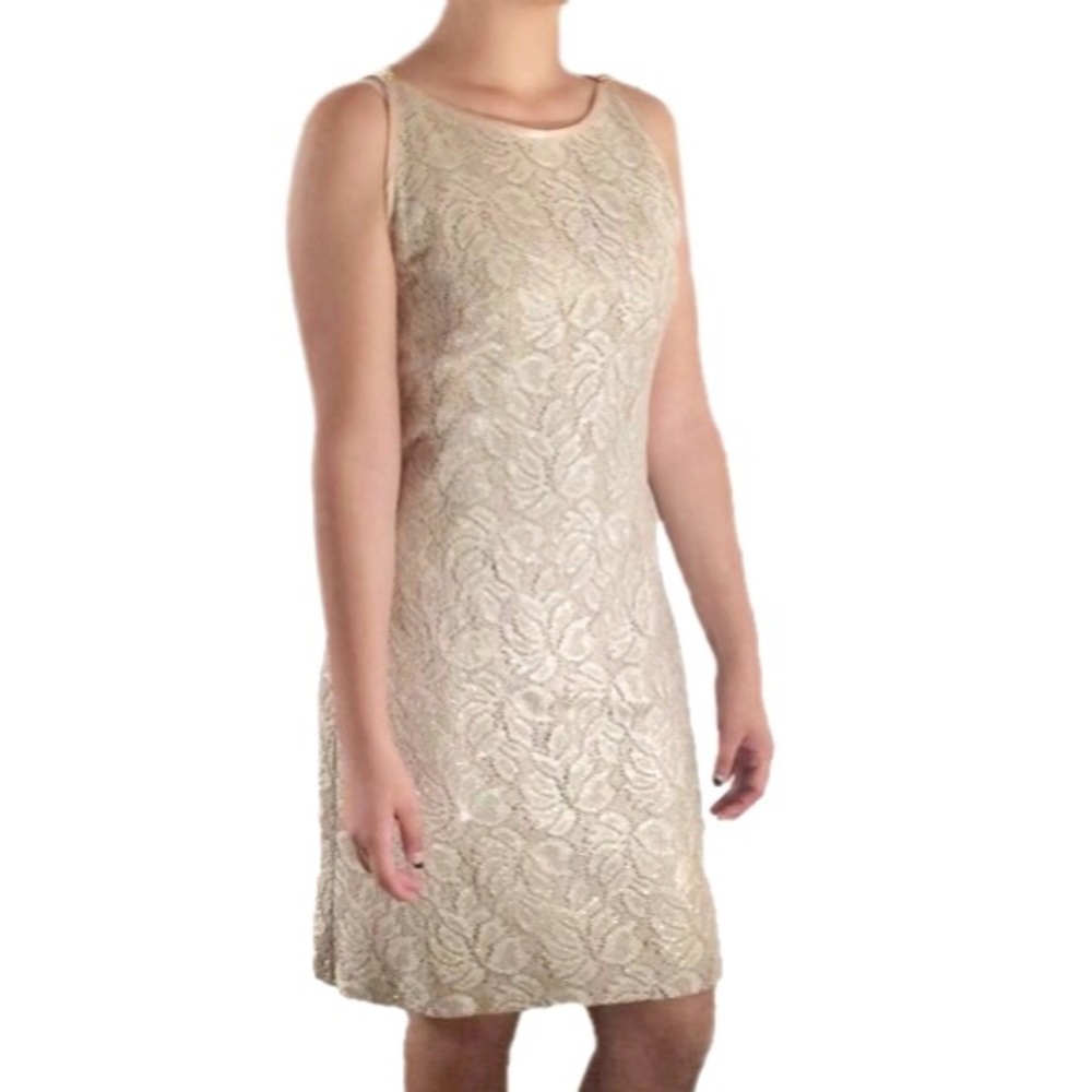 Bari Jay Sleeveless Sheath Lace Dress Nude Gold 12